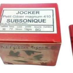 BOITE DE 25 CARTOUCHES JOCKER PETIT CALIBRE SUBSONIQUE 19G BOURRE BIOR CAL.410 76 PLOMB