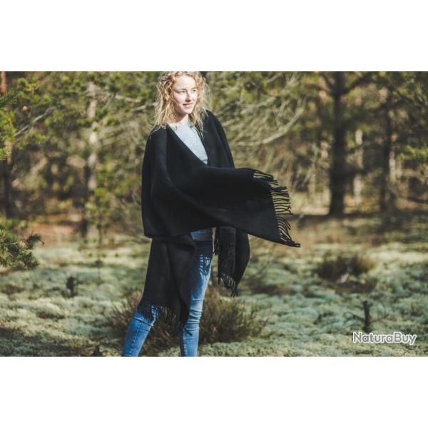 Manteau Cape femme en pure laine vierge noir