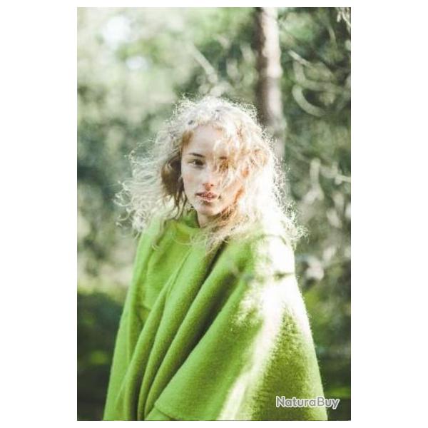 Manteau Cape femme en pure laine vierge vert