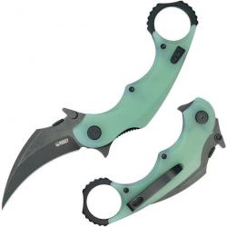 Couteau Kubey Rogue Recurve Karambit Jade Lame Acier 14C28N Manche G10 IKBS Clip KUB298E