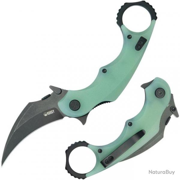 Couteau Kubey Rogue Recurve Karambit Jade Lame Acier 14C28N Manche G10 IKBS Clip KUB298E