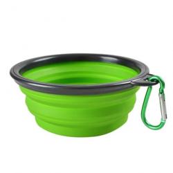 Gamelle pliante en silicone 350ml avec mousqueton - Verte