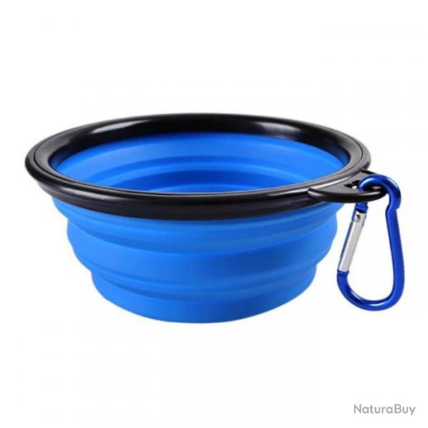 Gamelle pliante en silicone 350ml avec mousqueton - Bleue