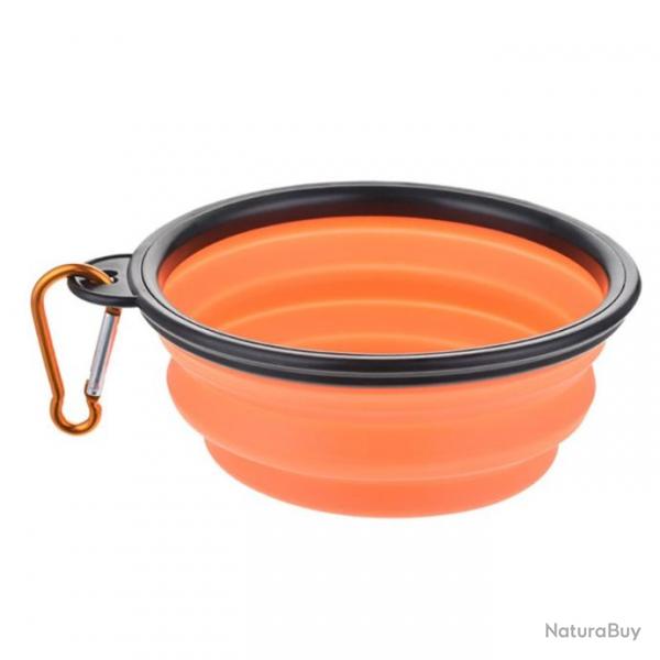 Gamelle pliante en silicone 350ml avec mousqueton - Orange