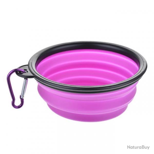 Gamelle pliante en silicone 350ml avec mousqueton - Violette