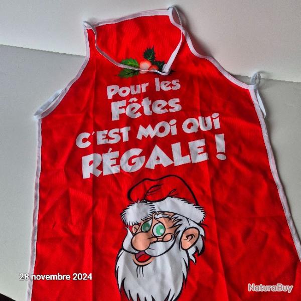 Tablier de cuisine humoristique 'Pre Nol' rouge , pour les ftes " C'est moi qui regale"