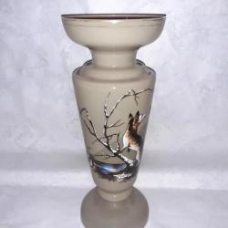 Rare Magnifique vase en opaline peint emaillé