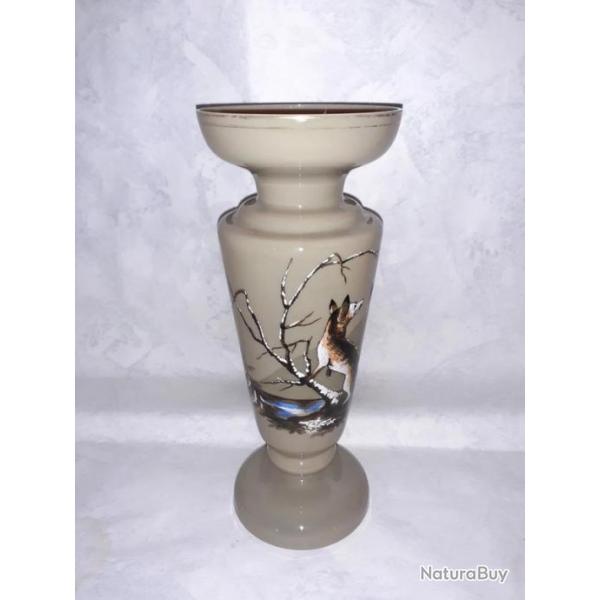 Rare Magnifique vase en opaline peint emaill