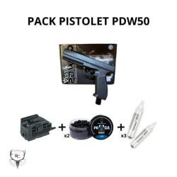 PACK PISTOLET PDW50 CAL.50 + LASER ASG + BILLES EN CAOUTCHOUC + CAPSULES CO2 1 sans prix de réserve