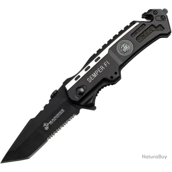 Couteau USMC Tactical Tanto Lame Acier Inox Manche Aluminium Clip A/O Linerlock USMA1002TS