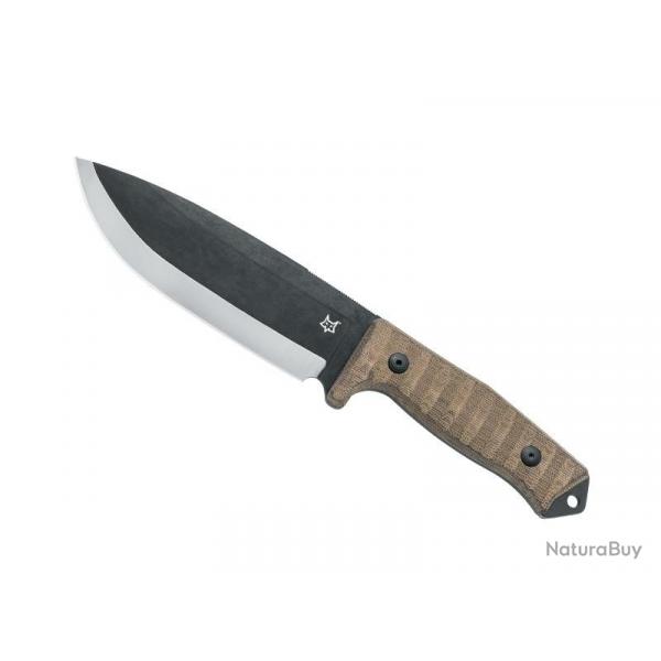 BEL1897 POIGNARD FOX KNIVES PRODUCTION "BUSHMAN" LAME NOIRE 16CM ACIER STONEWASHED + ETUI NEUF