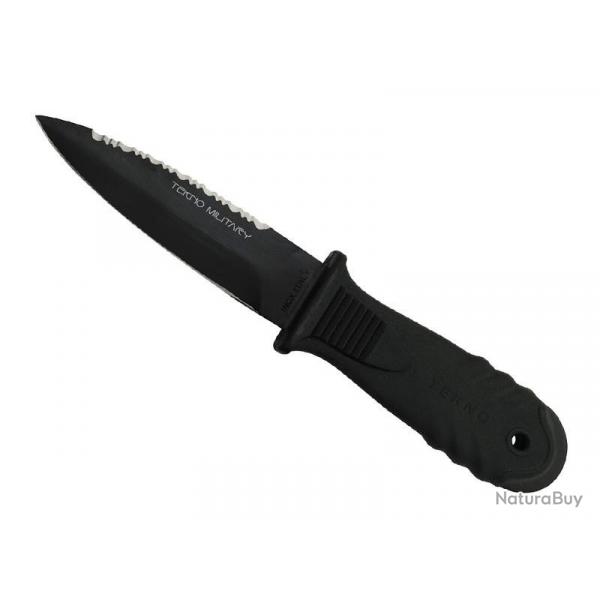 BEL1924 POIGNARD DE BOTTE/PLONGEE FOX KNIVES PRODUCTION "TEKNO MILITARY" LAME 11CM NOIRE + ETUI NEUF