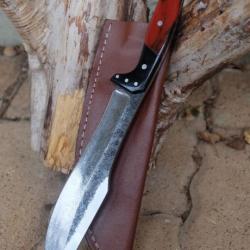 Couteau de Gaucho Argentin Bowie Lame Acier Carbone 1075 Etui Cuir Manche Résine Fabric Artisanale