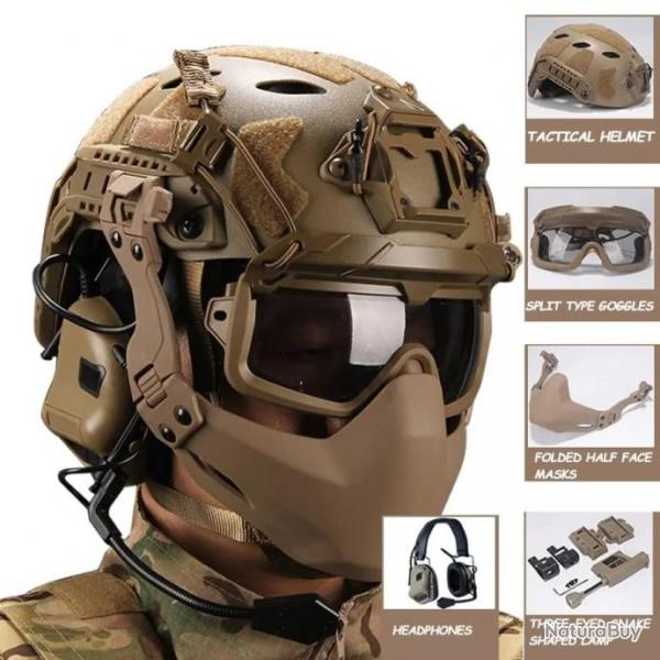 Casque de communication demi-masque pliable, lumire serpentine  trois yeux