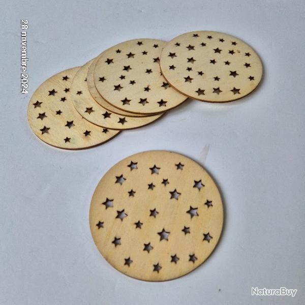 Lot de 6 dcorations toils en bois  dcorer pour les ftes