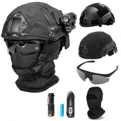 Ensemble de casque FAST noir de 1,5 kg  avec lunettes et lampe de poche- LIVRAISON GRATUITE