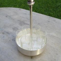 VINTAGE - Service de 6 verres à Shot/Vodka sur support circulaire en métal argenté (Vers 1960)