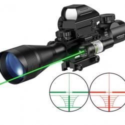 Lunette de tir 4-12x50G réticule lumineux + laser vert + Point rouge et vert holographique Red Dot