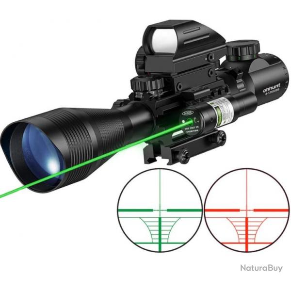 Lunette de tir 4-12x50G rticule lumineux + laser vert + Point rouge et vert holographique Red Dot