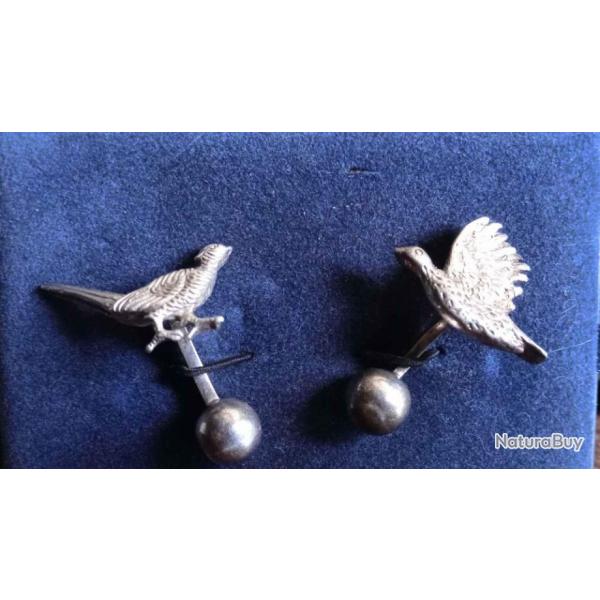 Boutons de manchettes grouse faisan- argent