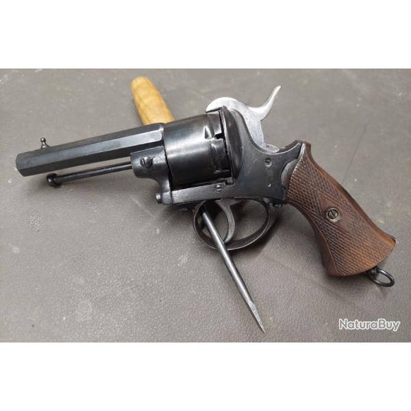 Beau revolver belge  broche, restaur, fonctionnel, calibre env. 9mm