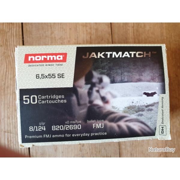 6.5x55 se Norma 124gr fmj jaktmatch - bte 50