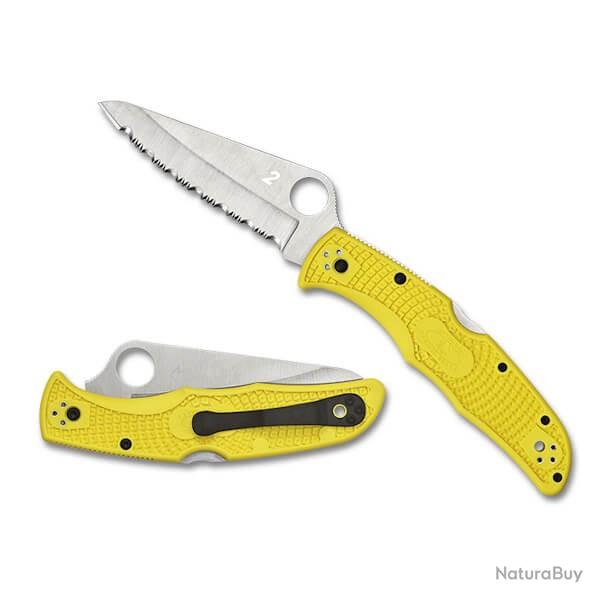 C91SYL2 Couteau pliant  dents Spyderco Pacific Salt 2 jaune