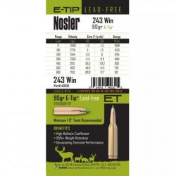 20 Cartouches NOSLER ETA Cal 243 Win 90gr ET SP