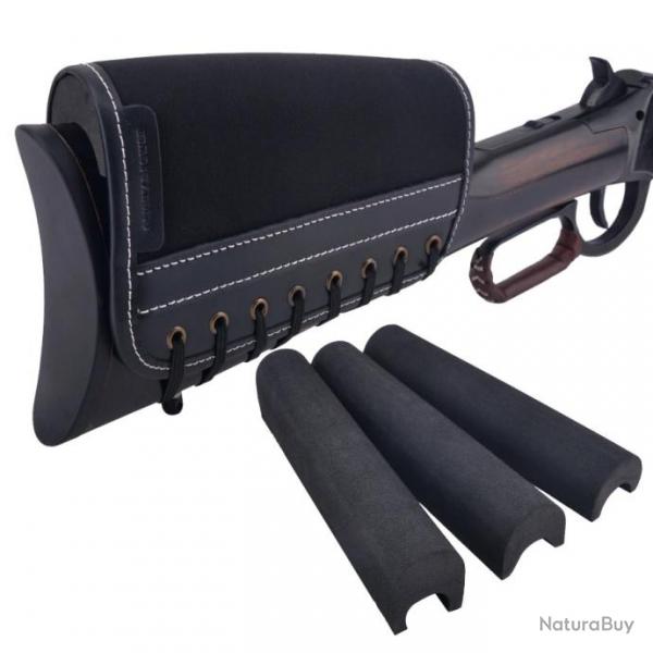 Juste de crosse de fusil en cuir avec 3 coussinets - NOIR-LIVRAISON GRATUITE !!