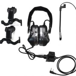 Casque tactique + avec U94 PTT 2pin avec adaptateur de rail ARC NOIR  LIVRAISON GRATUITE