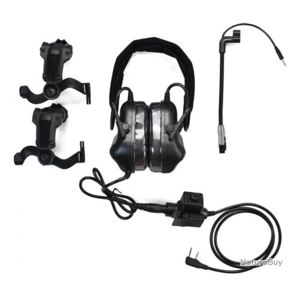 Casque tactique + avec U94 PTT 2pin avec adaptateur de rail ARC NOIR  LIVRAISON GRATUITE