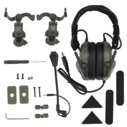 Casque tactique + avec U94 PTT 2pin avec adaptateur de rail ARC VERT  LIVRAISON GRATUITE