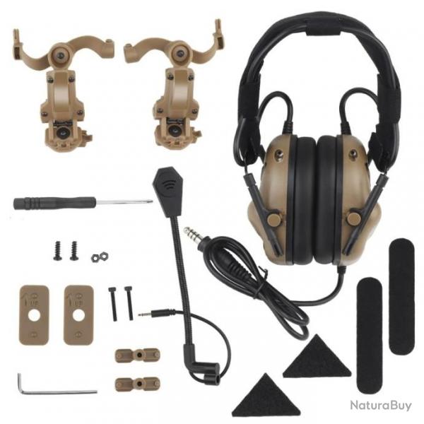 Casque tactique + avec U94 PTT 2pin avec adaptateur de rail ARC-TAN  LIVRAISON GRATUITE