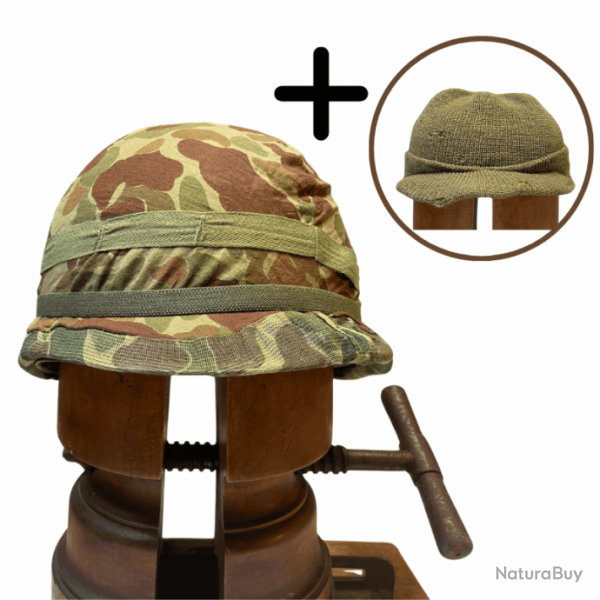 Casque USM1 Original WWII + Filet Moustiquaire Original + Liner Aprs Guerre + Beanie Original WWII