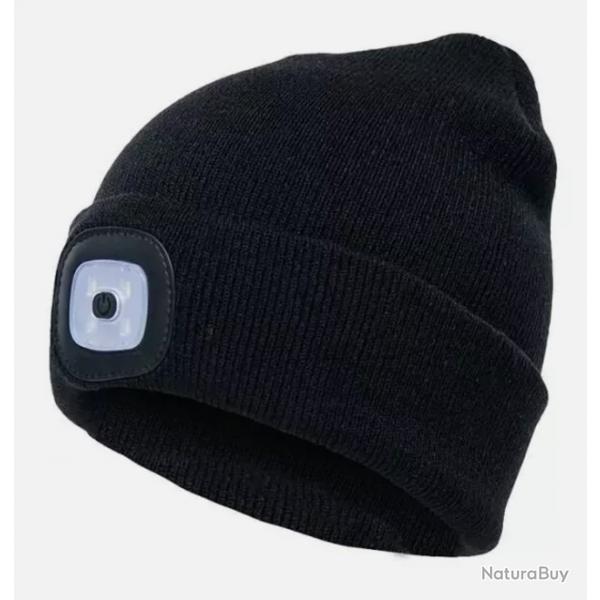 Bonnet LED Tricot Lger 3 Niveaux de Luminosit Homme Femme taille unique Noir