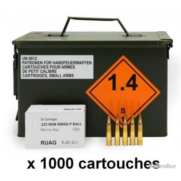 223 REM SWISS P 63GR FMJ CAISSE M2A1