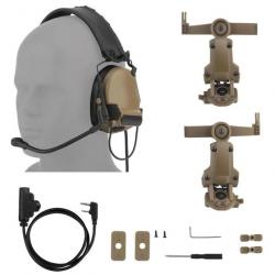 Casque tactique C5, adaptateur rail ARC et PTT U94 2 broches TAN  LIVRAISON GRATUITE