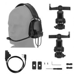 Casque tactique C5, adaptateur rail ARC et PTT U94 2 broches NOIR  LIVRAISON GRATUITE