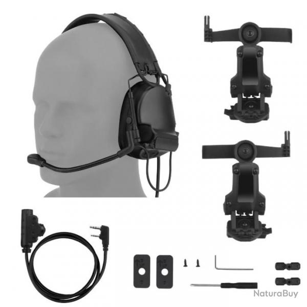 Casque tactique C5, adaptateur rail ARC et PTT U94 2 broches NOIR  LIVRAISON GRATUITE