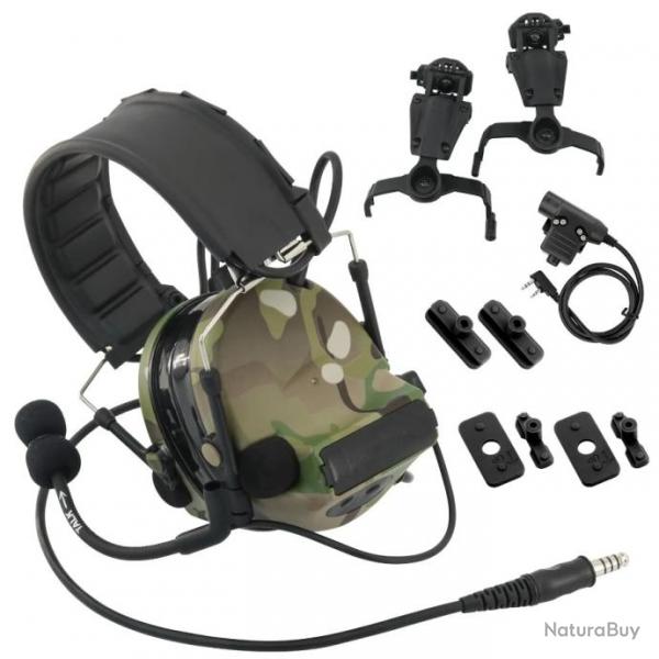 Casque tactique avec U94 PTT 2 broches pour Airsoft,  CAMOUFLAGE  LIVRAISON GRATUITE