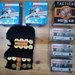 Lot de + de 200 munitions calibre 12 avec pochettes tactiques