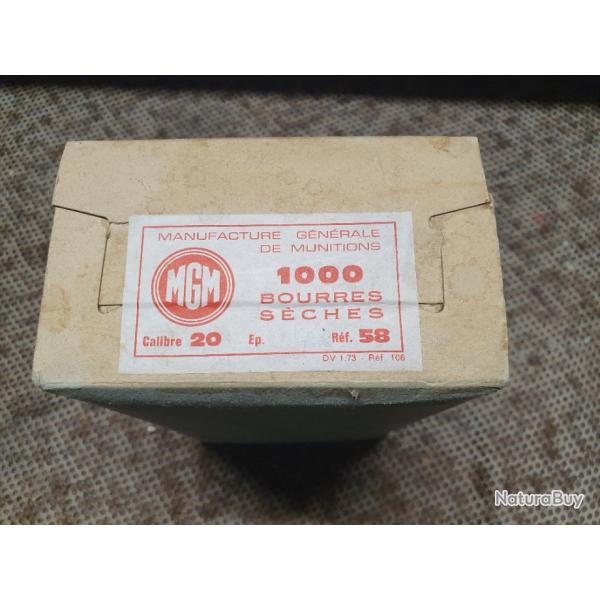 boite ancienne MGM de 1000 bourres sches " calibre 20 d'paisseur 4mm