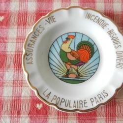 ancien cendrier publicitaire au Coq - la Populaire Paris en porcelaine Limoges Goumot-Labesse