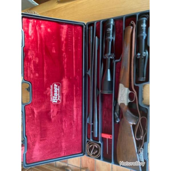 Vds coffret BLASER luxe avec 2canons interchangeables 7x64 +lunette S&B 9,3x62 + lunette S&B