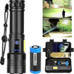 Lampe Torche LED 100000 Lumens Batterie 5000ah 7 Modes Éclairage A+++ Étanche IP67  Zoomable