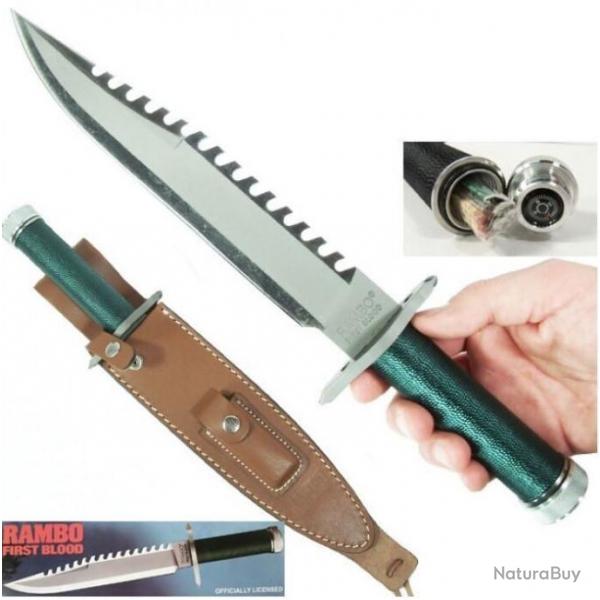 Couteau Rambo I First Blood Standard Edition Acier Inox Manche Paracorde Kit Survie Etui Cuir 9292