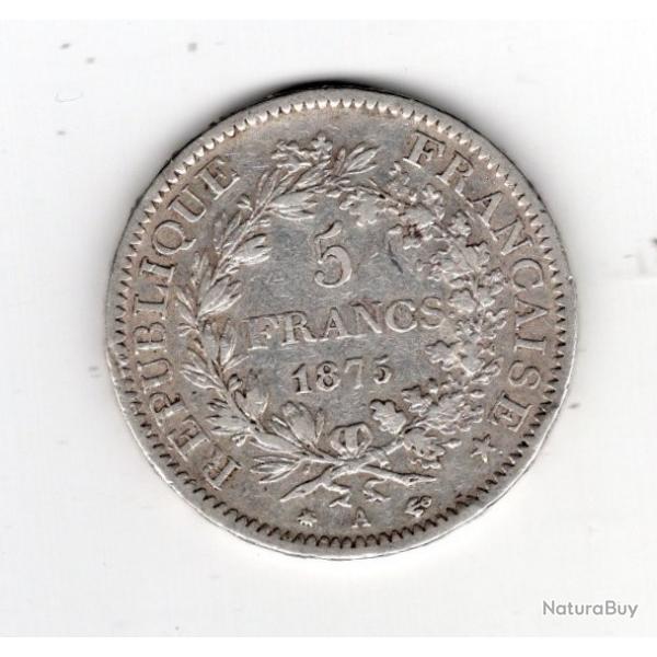 piece en argent de  5 francs   hercule  1875  A  -  TTB