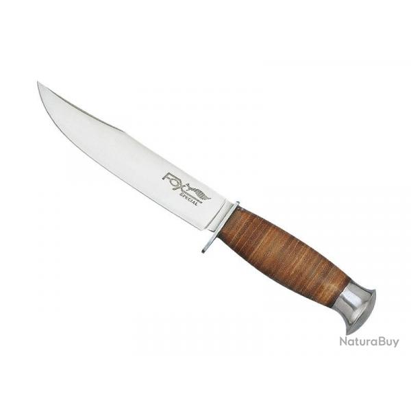 BEL1940 POIGNARD FOX KNIVES PRODUCTION "SCOUT" MANCHE CUIR LAME 13CM INOX + ETUI  NEUF