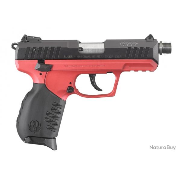 PISTolet  SR22PB .22LR 3.5" 10+1 POIGNEE CADRE ROUGE TITANIUM CERAKOTE RUGER sr22