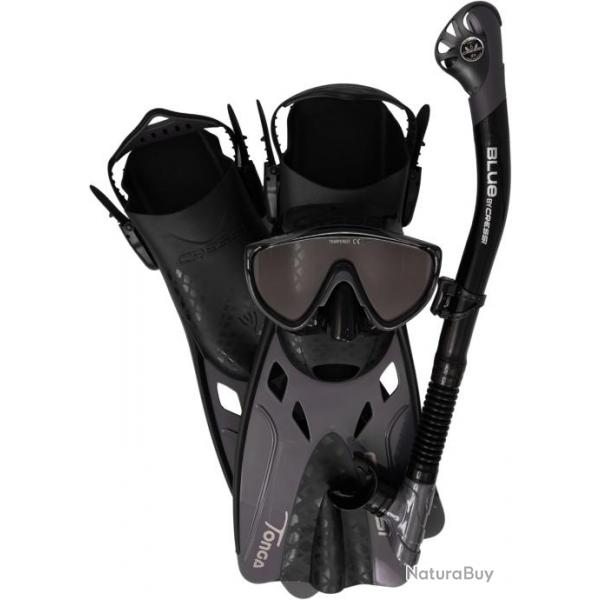 Set Cressi Tino Adventure Set Snorkeling Kit Mixte Palme Masque Tuba Taille L-XL NOIR